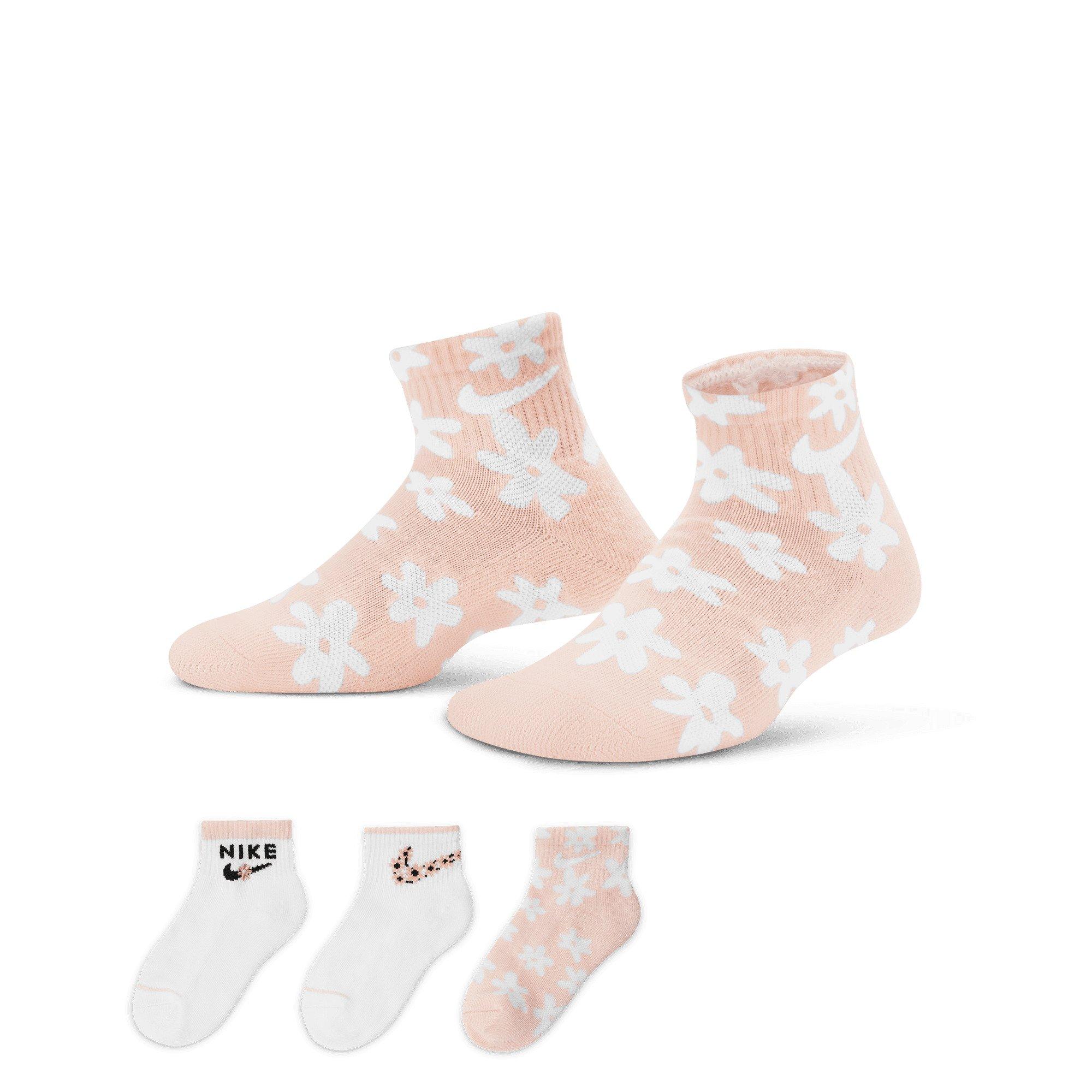 Nike Little Girls' Floral Ankle Socks-3PK-Pink/White 